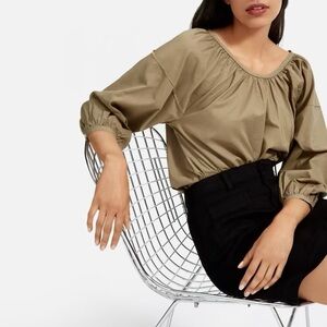 Everlane The Ruched Air Blouse Olive Green Tan Sz 2 / S